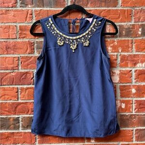 Lilly Pulitzer Womens XS Blue Silk Beaded Collar Keyhole Back Casual Tank Top